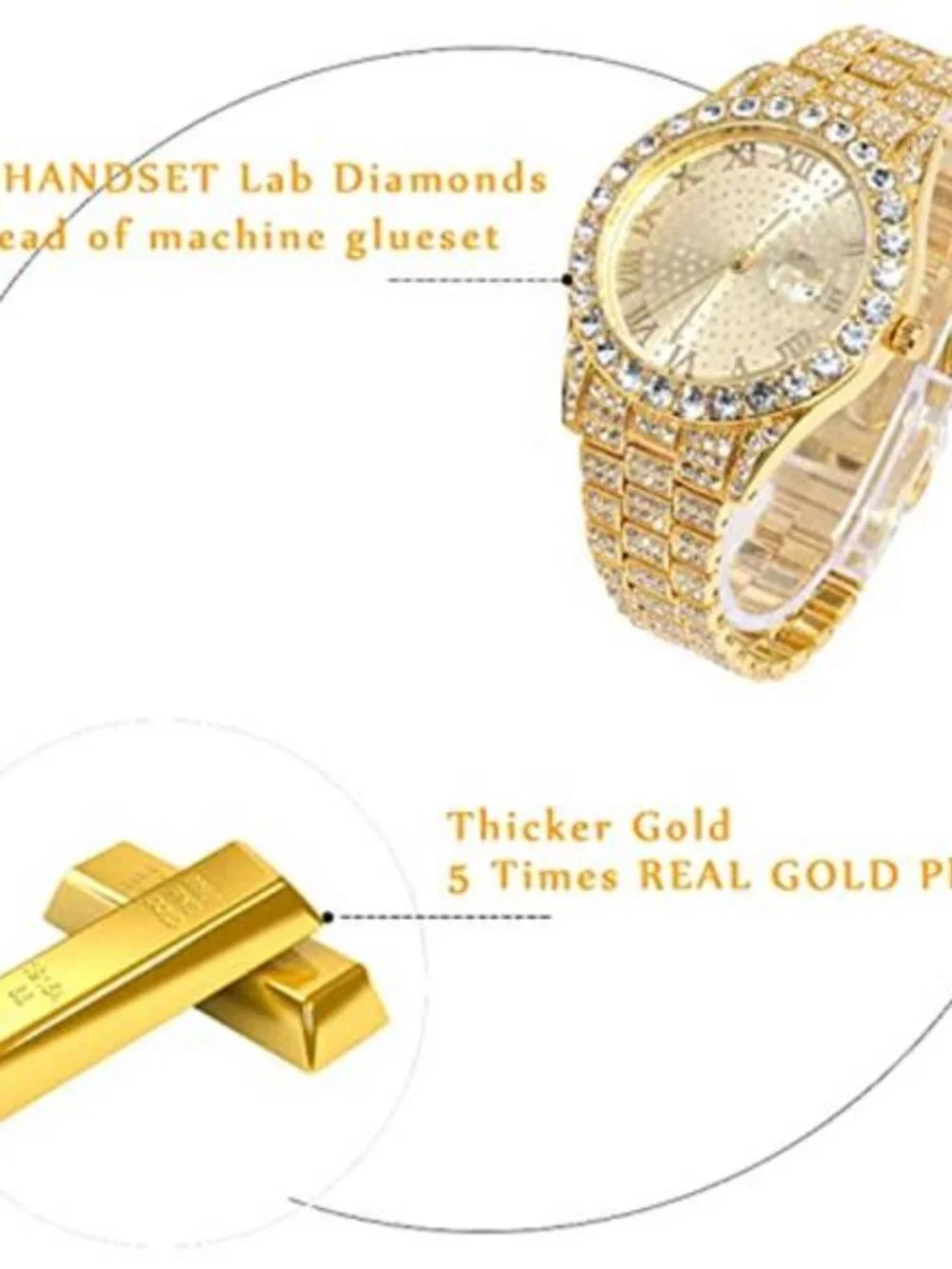 Diamonds Gold Watch Men's Iced Out18K Real Gold/Platinum
